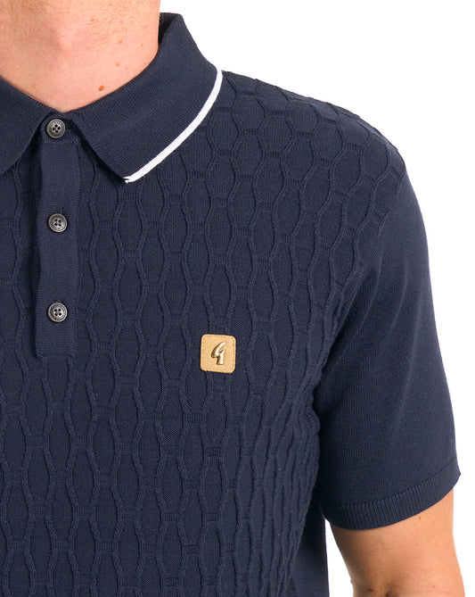 Gabicci Vintage Textured Knit Polo Navy