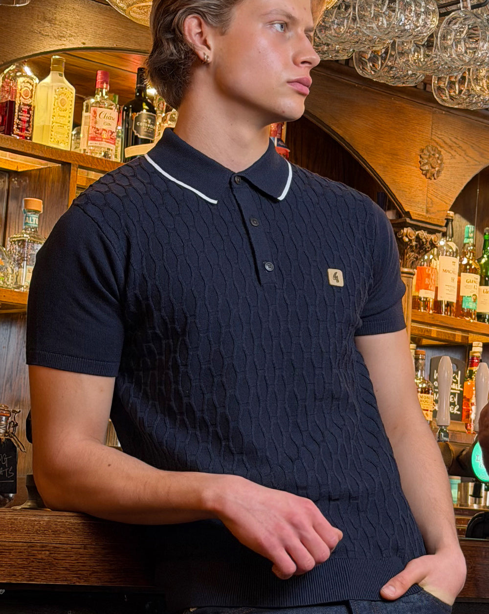 Gabicci Vintage Textured Knit Polo Navy