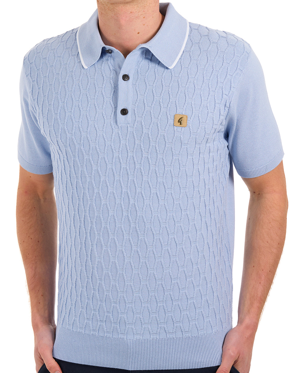 Gabicci Vintage Textured Knit Polo Sky