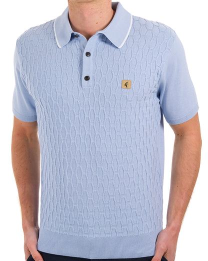 Gabicci Vintage Textured Knit Polo Sky