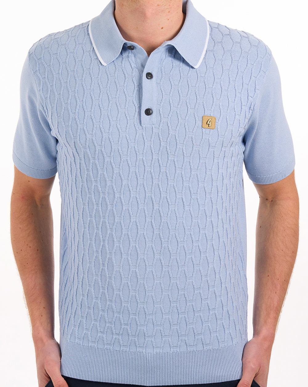 Gabicci Vintage Textured Knit Polo Sky