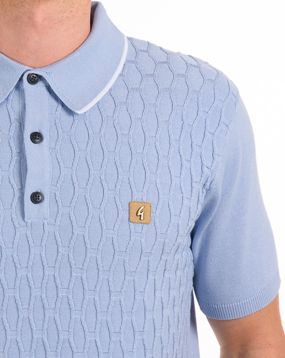 Gabicci Vintage Textured Knit Polo Sky
