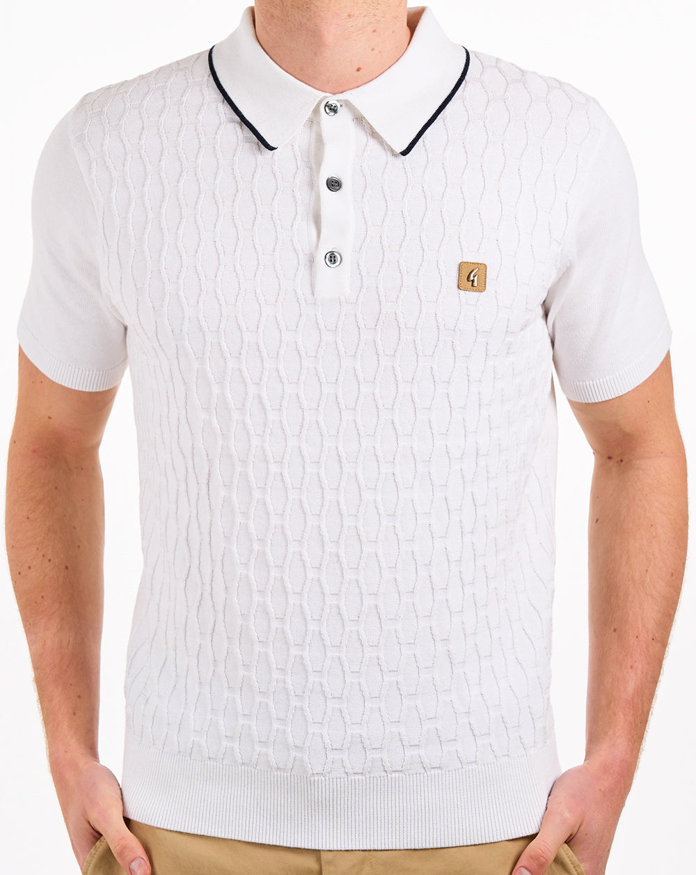 Gabicci Vintage Textured Knit Polo White