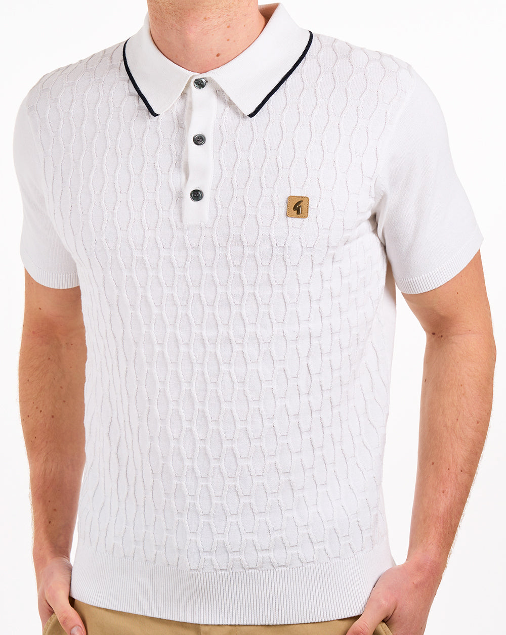 Gabicci Vintage Textured Knit Polo White