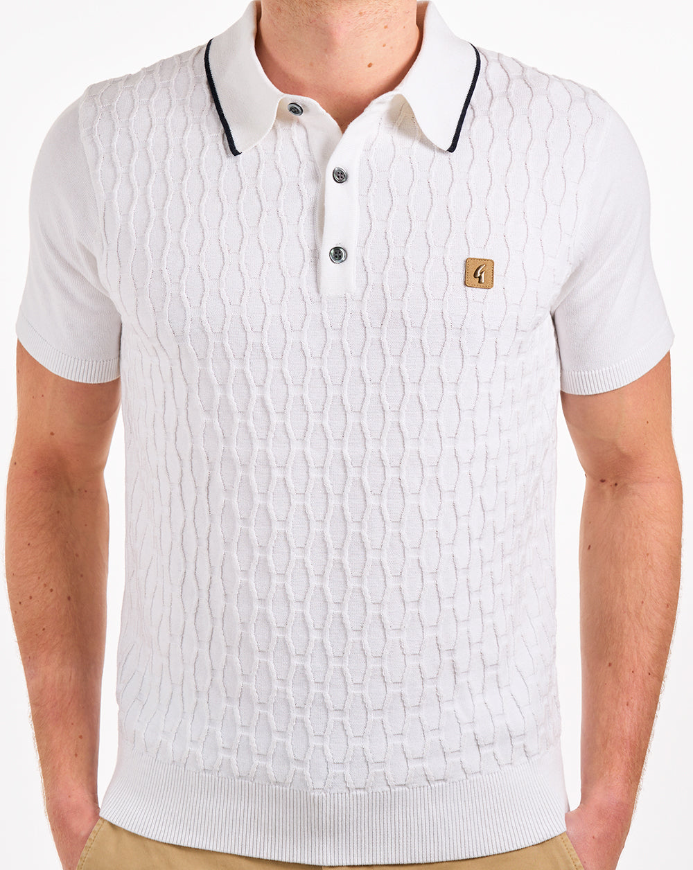 Gabicci Vintage Textured Knit Polo White