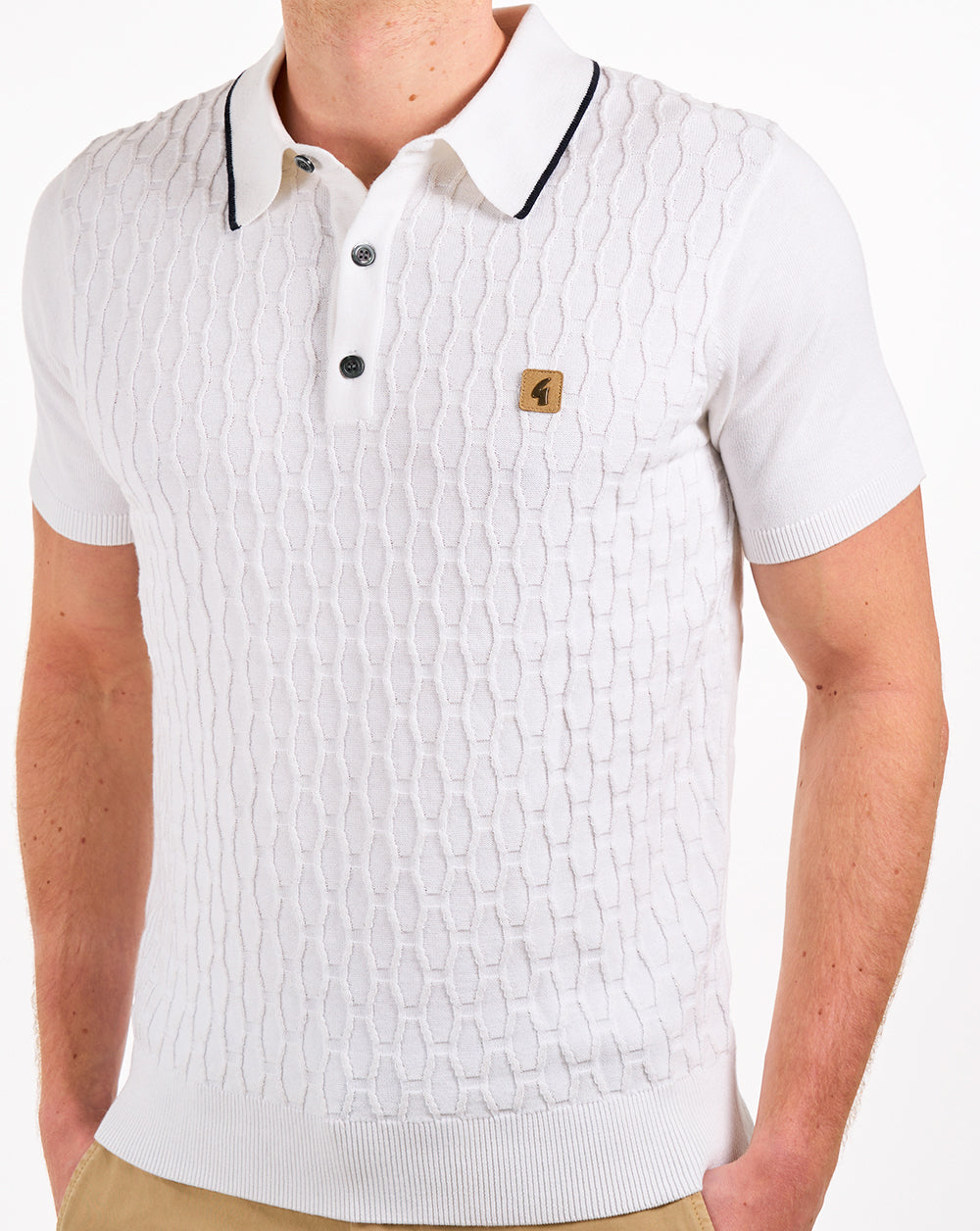 Gabicci Vintage Textured Knit Polo White