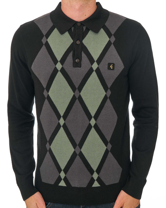 Gabicci Vintage Gabicci Vintage Bond Argyle Knit Polo Black