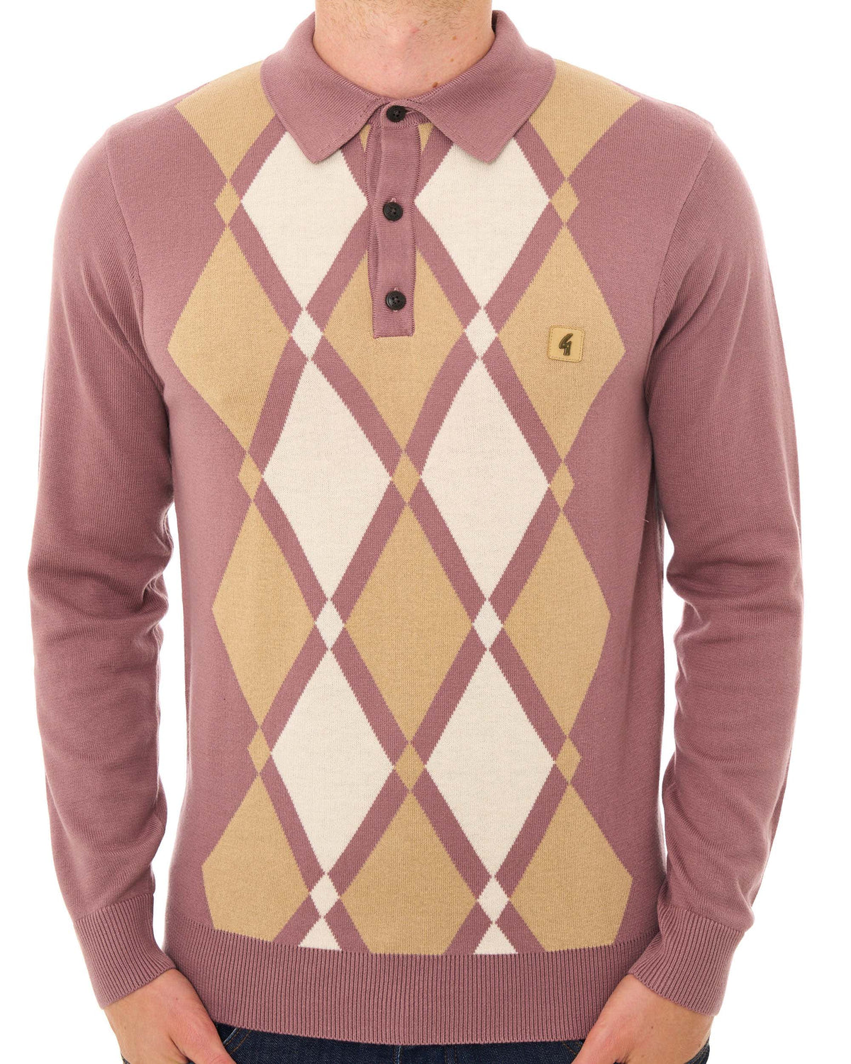 Gabicci Vintage Bond Argyle Knit Polo Dusky Pink