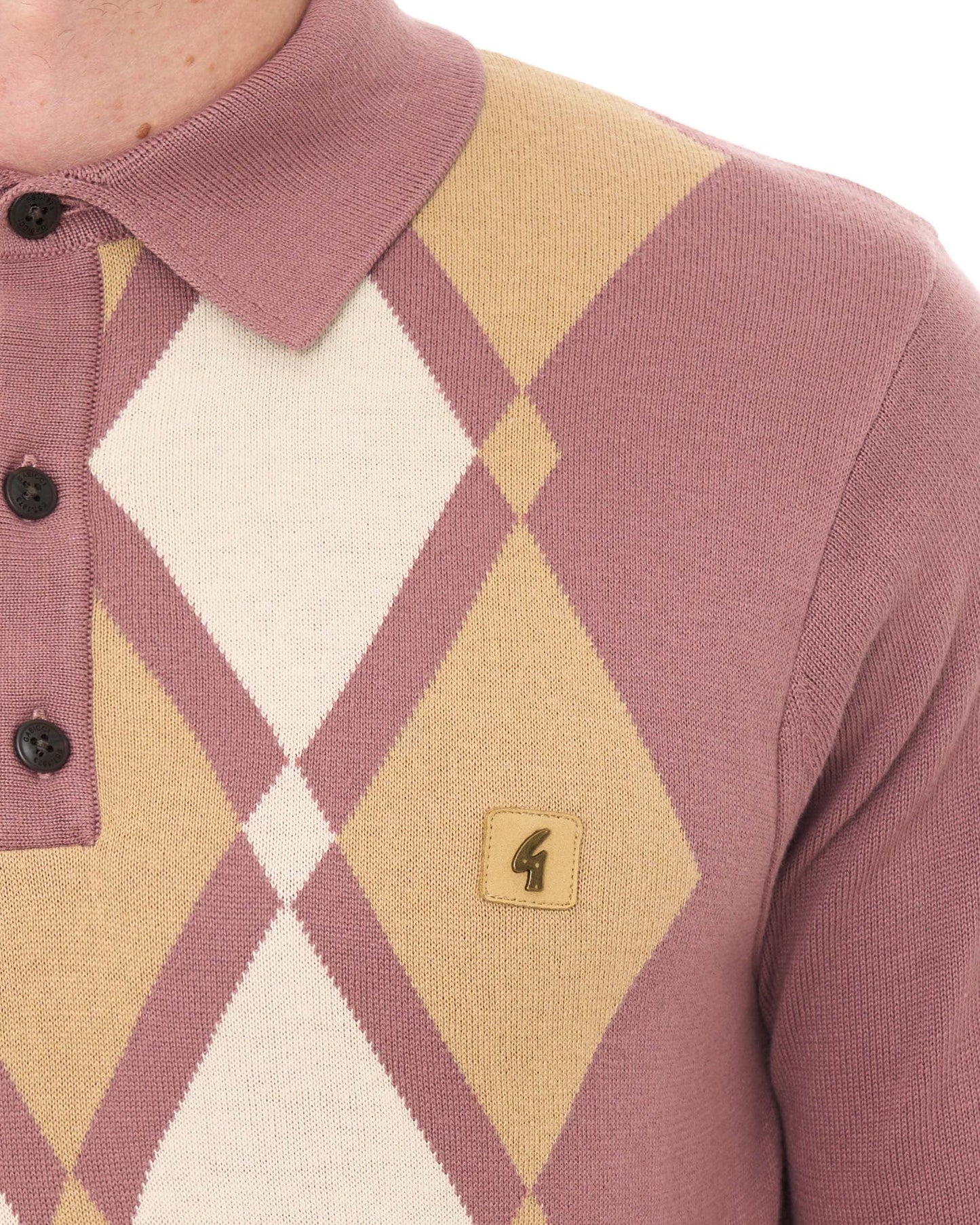 Gabicci Vintage Bond Argyle Knit Polo Dusky Pink