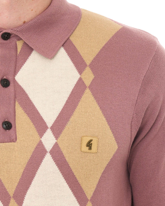 Gabicci Vintage Gabicci Vintage Bond Argyle Knit Polo Dusky Pink