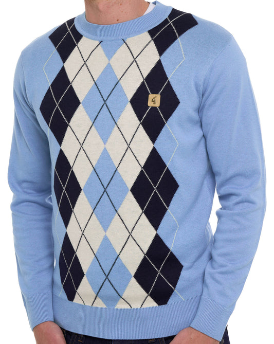 Gabicci Vintage Gabicci Vintage Portrush Argyle Crew Knit Jumper Sky Blue