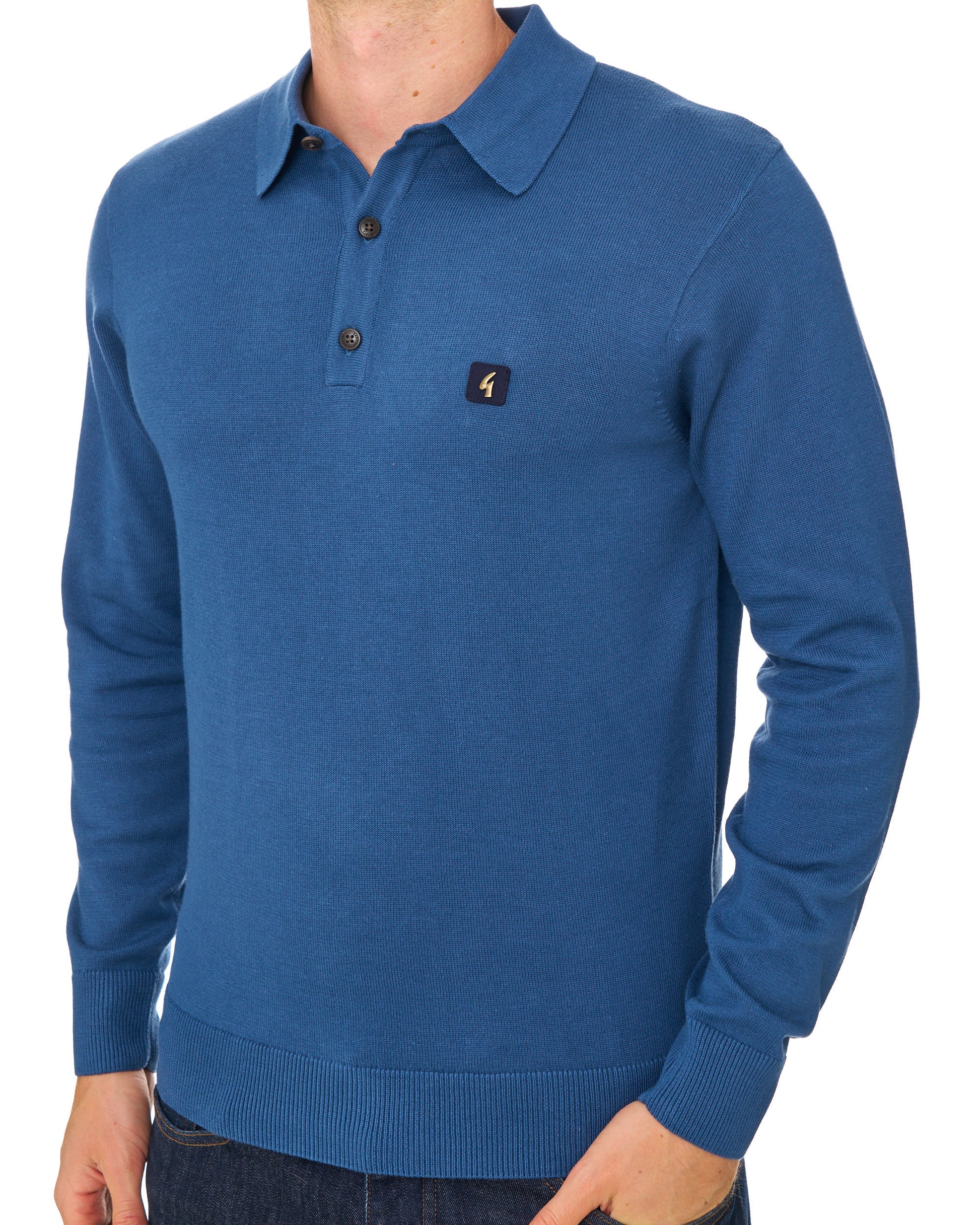 Gabicci Vintage Francesco LS Knitted Polo Airforce Blue