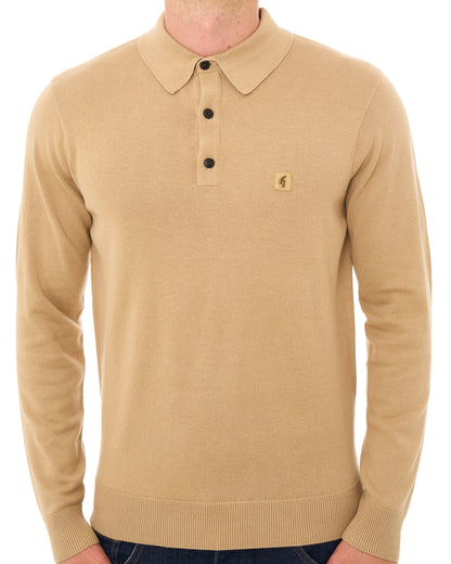 Gabicci Vintage Francesco LS Knitted Polo Caramel