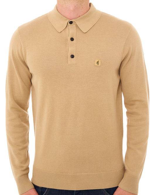 Gabicci Vintage Gabicci Vintage Francesco LS Knitted Polo Caramel