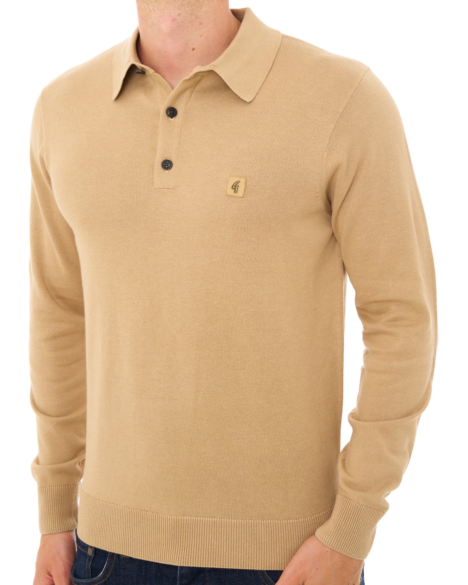 Gabicci Vintage Francesco LS Knitted Polo Caramel