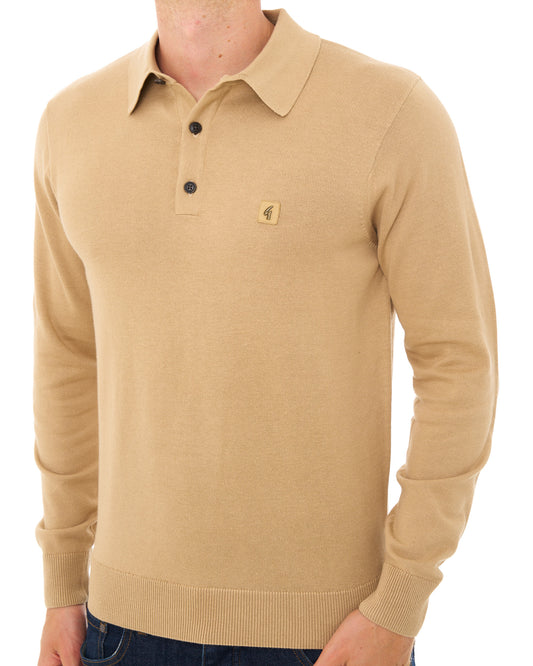 Gabicci Vintage Gabicci Vintage Francesco LS Knitted Polo Caramel