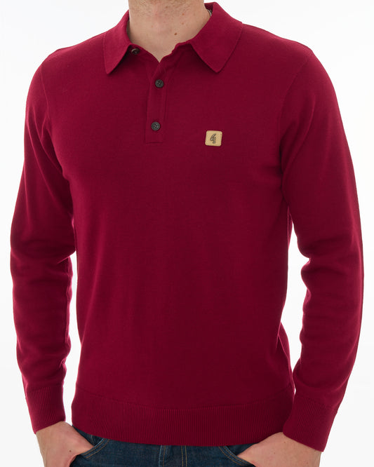 Gabicci Vintage Gabicci Vintage Francesco LS Knitted Polo Claret