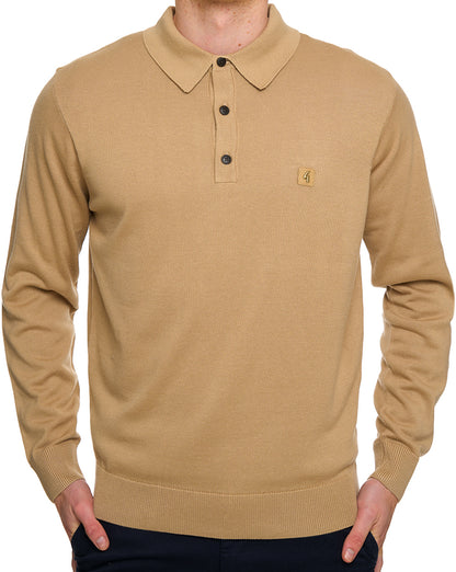 Gabicci Vintage Francesco LS Knitted Polo Sandstone