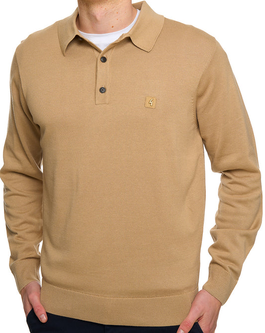 Gabicci Vintage Gabicci Vintage Francesco LS Knitted Polo Sandstone