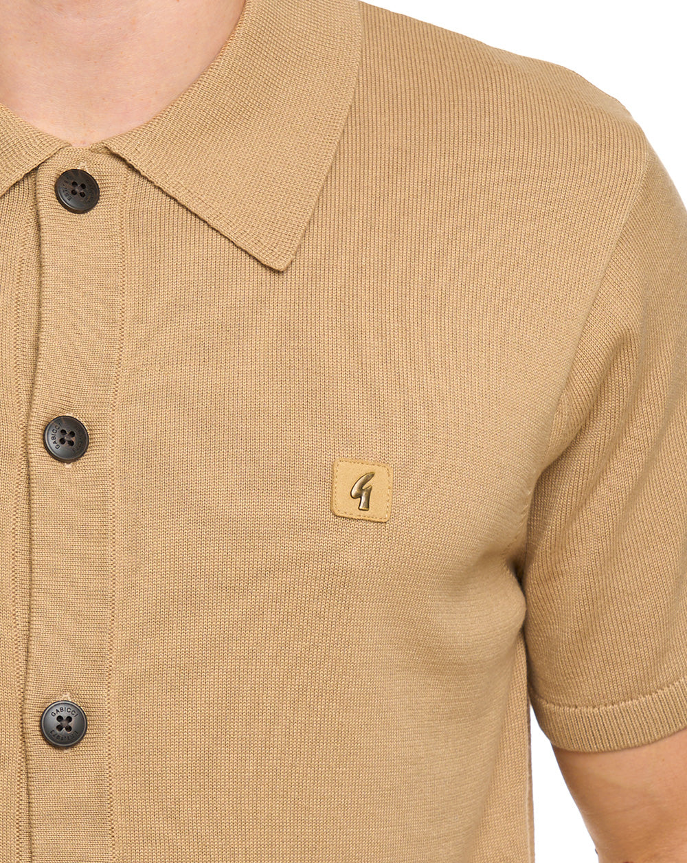 Gabicci Vintage Full Button Knit Polo Sandstone