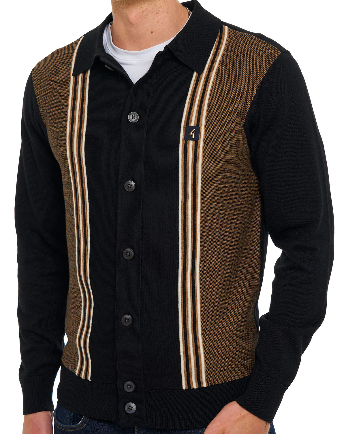 Gabicci Vintage Hanson Button Through Knit Black Nutmeg