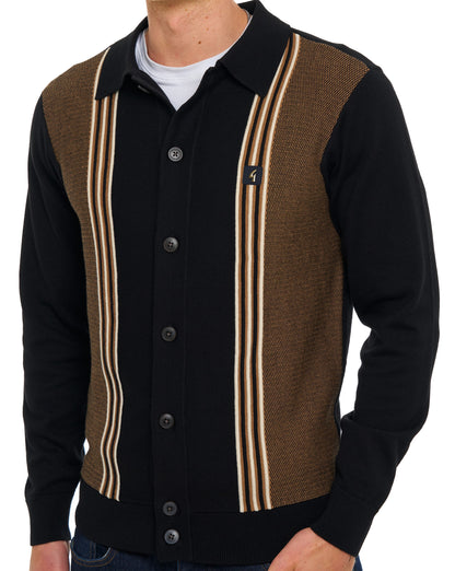 Gabicci Vintage Hanson Button Through Knit Black Nutmeg