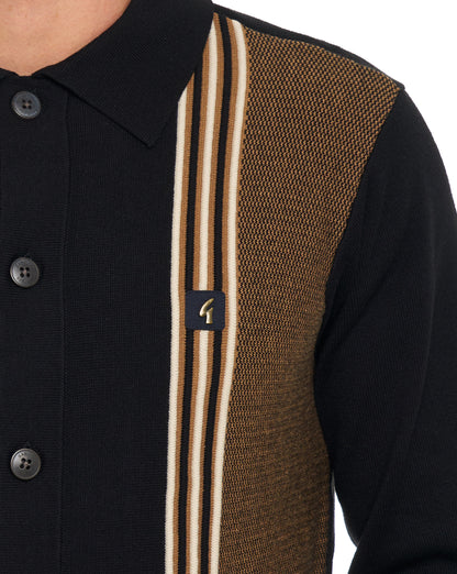 Gabicci Vintage Hanson Button Through Knit Black Nutmeg