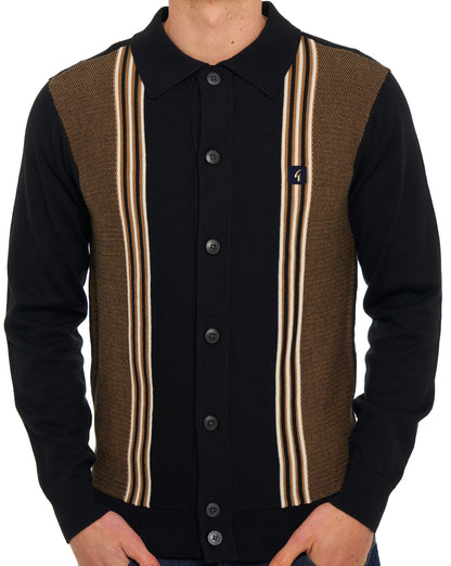 Gabicci Vintage Hanson Button Through Knit Black Nutmeg