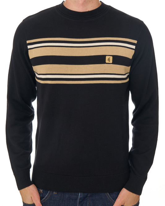 Gabicci Vintage Gabicci Vintage Liam Striped Crew Knit Jumper Black