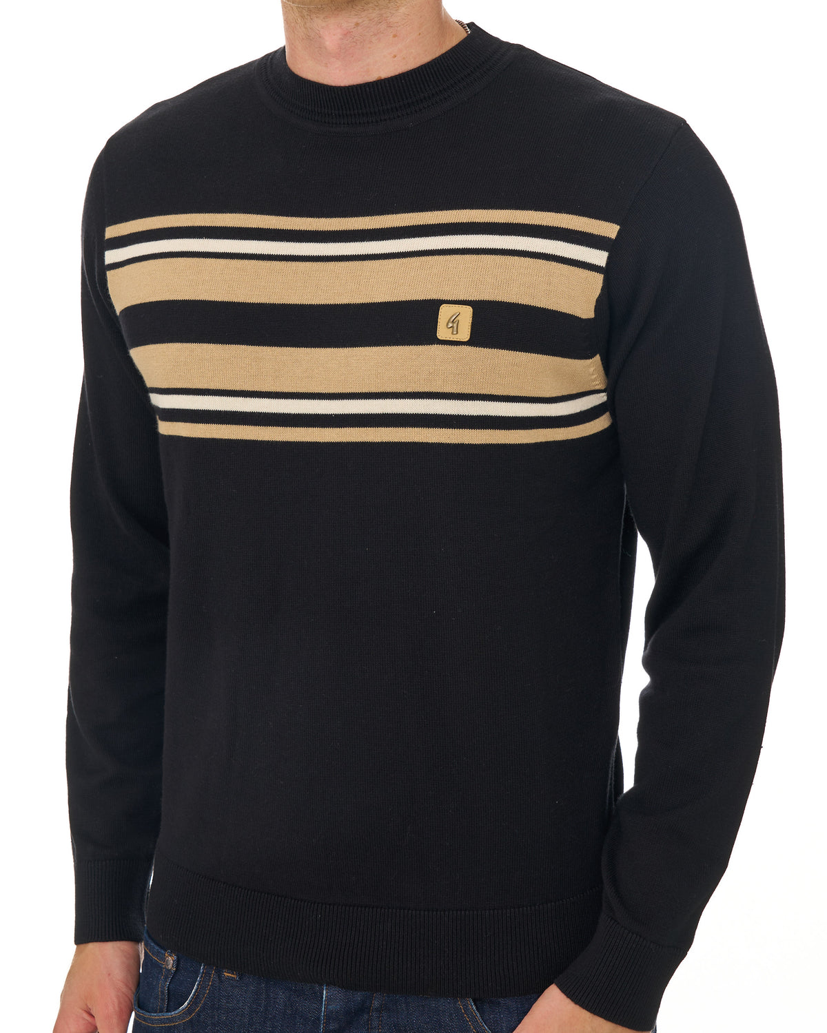 Gabicci Vintage Liam Striped Crew Knit Jumper Black