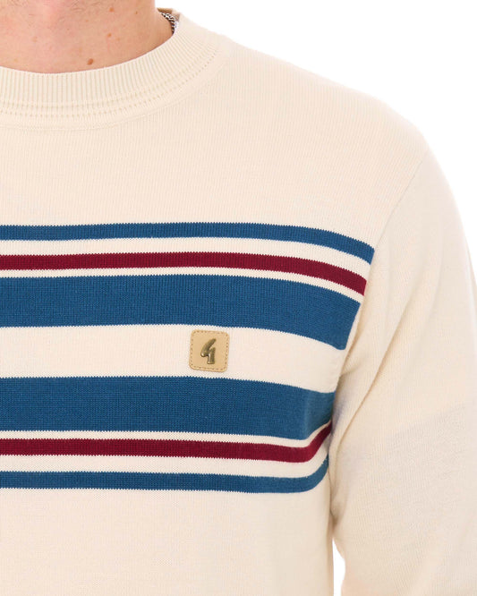 Gabicci Vintage Gabicci Vintage Liam Striped Crew Knit Jumper Cream