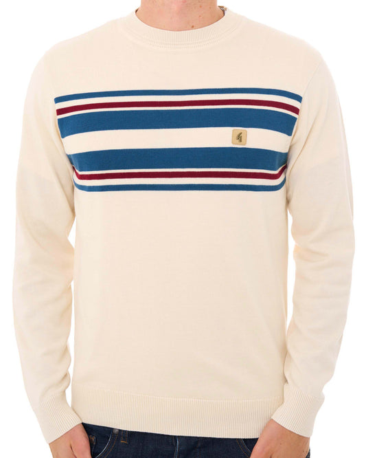 Gabicci Vintage Gabicci Vintage Liam Striped Crew Knit Jumper Cream