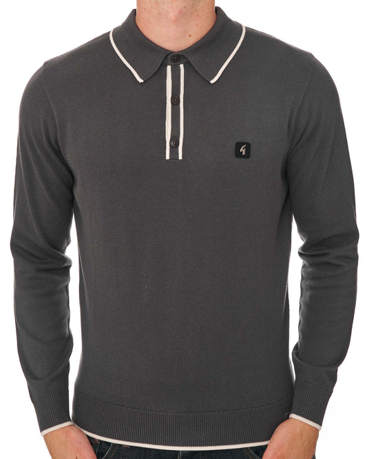Gabicci Vintage Gabicci Vintage Lineker Knitted Polo Charcoal