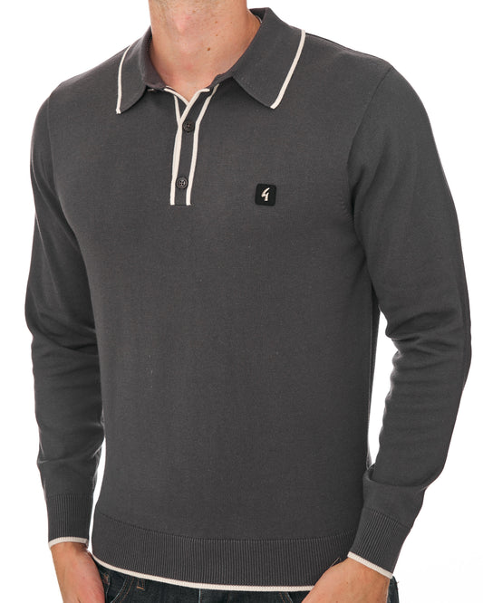 Gabicci Vintage Gabicci Vintage Lineker Knitted Polo Charcoal