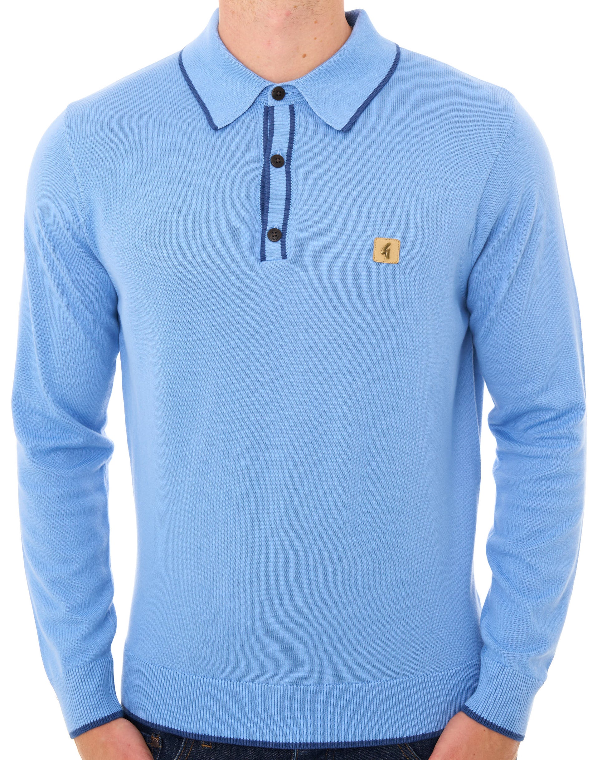 Gabicci Vintage Lineker Knitted Polo Sky Blue