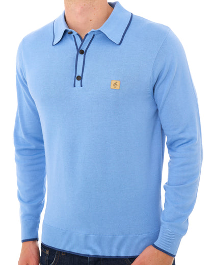 Gabicci Vintage Lineker Knitted Polo Sky Blue