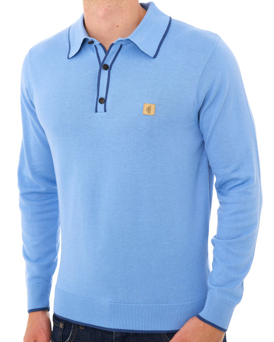 Gabicci Vintage Gabicci Vintage Lineker Knitted Polo Sky Blue