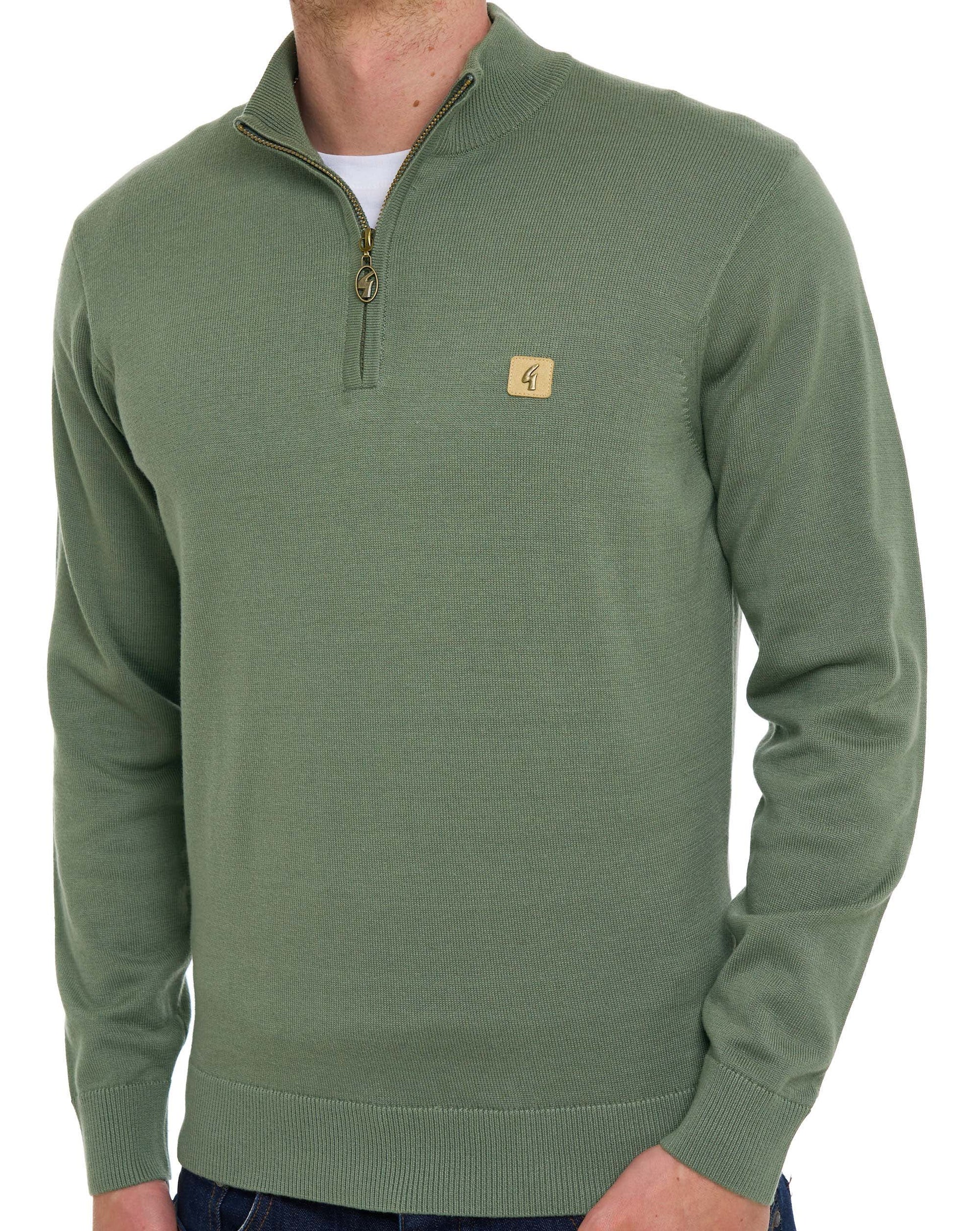 Gabicci Vintage Naxton 1/4 Zip Knit Khaki Green