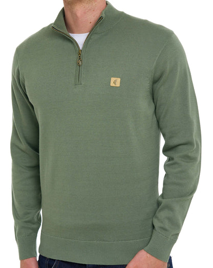Gabicci Vintage Naxton 1/4 Zip Knit Khaki Green