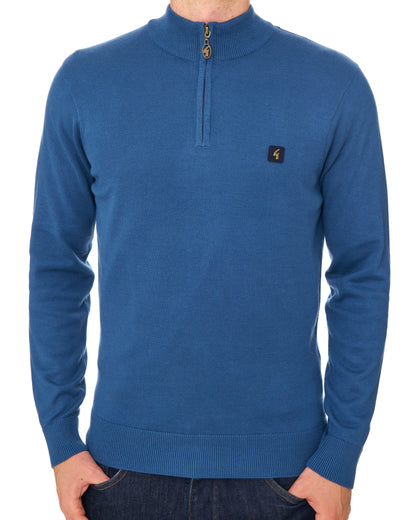 Gabicci Vintage Naxton 1/4 Zip Knit Airforce Blue