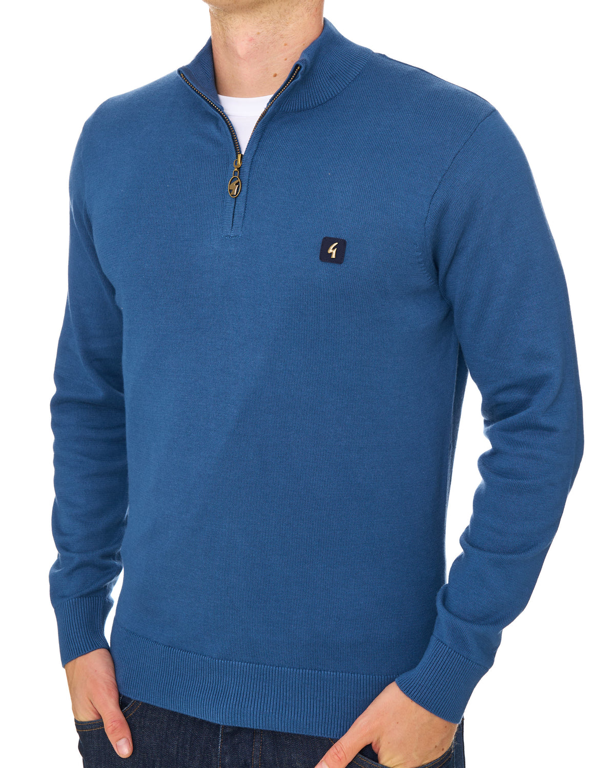 Gabicci Vintage Naxton 1/4 Zip Knit Airforce Blue