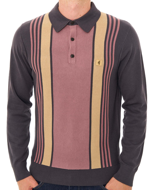 Gabicci Vintage Gabicci Vintage Searle LS Knitted Polo Charcoal