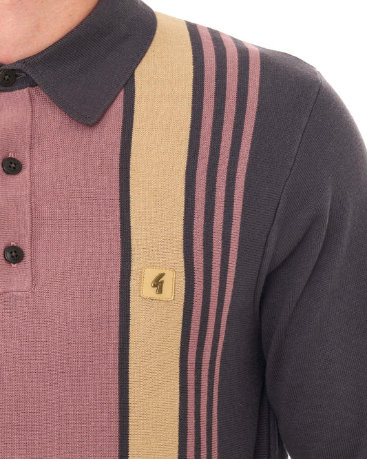 Gabicci Vintage Gabicci Vintage Searle LS Knitted Polo Charcoal