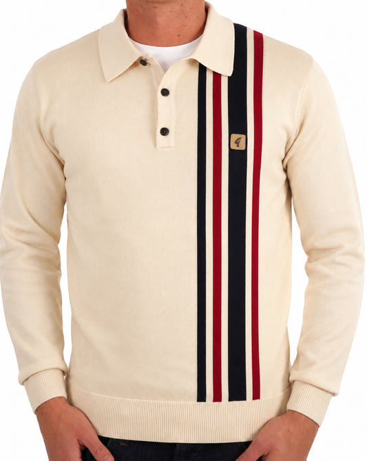 Gabicci Vintage Gabicci Vintage Soda Knit LS Polo Cream