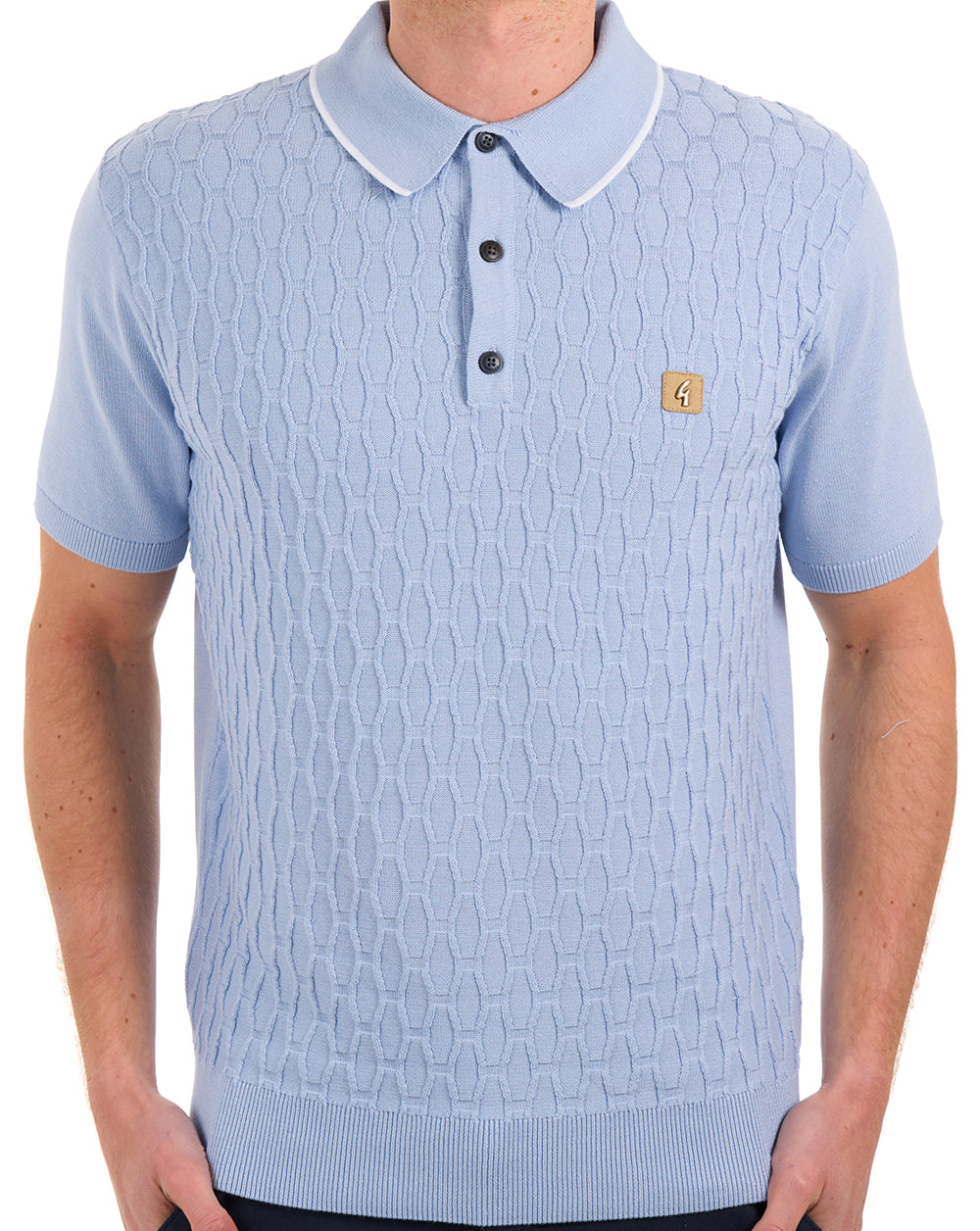 Gabicci Vintage Textured Knit Polo Sky
