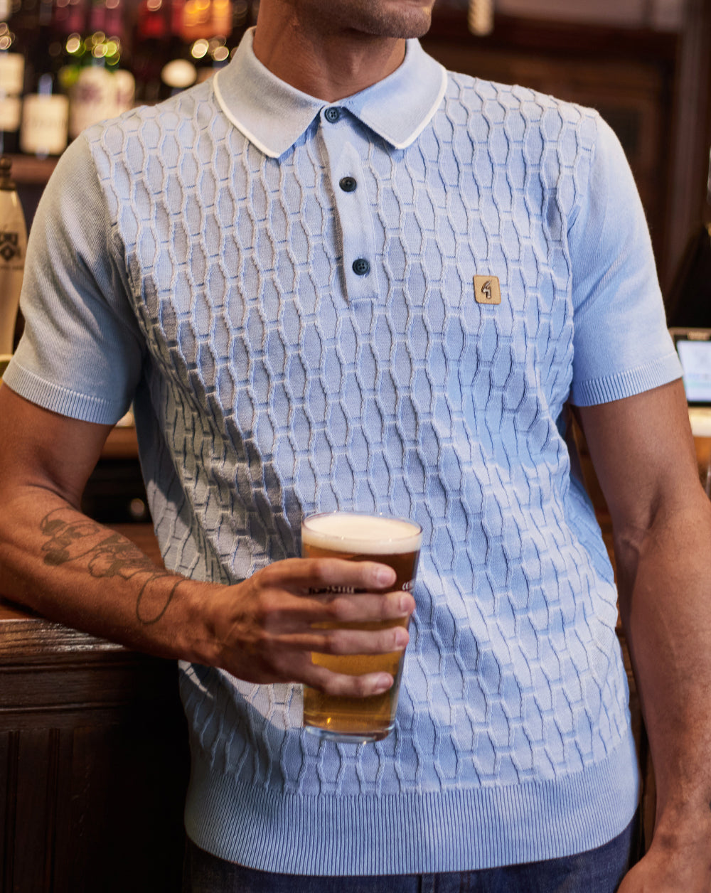 Gabicci Vintage Textured Knit Polo Sky