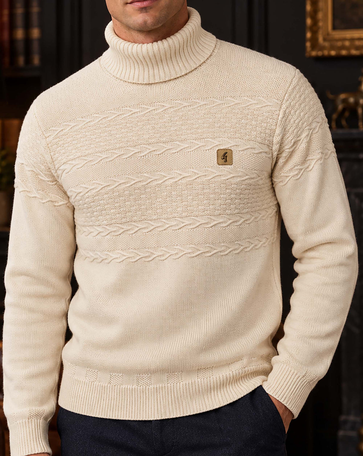Gabicci Vintage Emilio Roll Neck Knit Cream