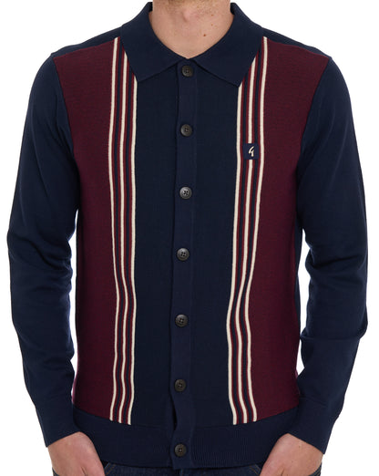 Gabicci Vintage Hanson Knit LS Polo Navy/Claret/Cream