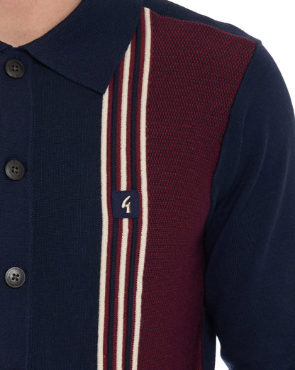 Gabicci Vintage Hanson Knit LS Polo Navy/Claret/Cream