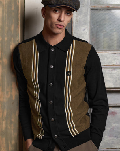 Gabicci Vintage Hanson Button Through Knit Black Nutmeg